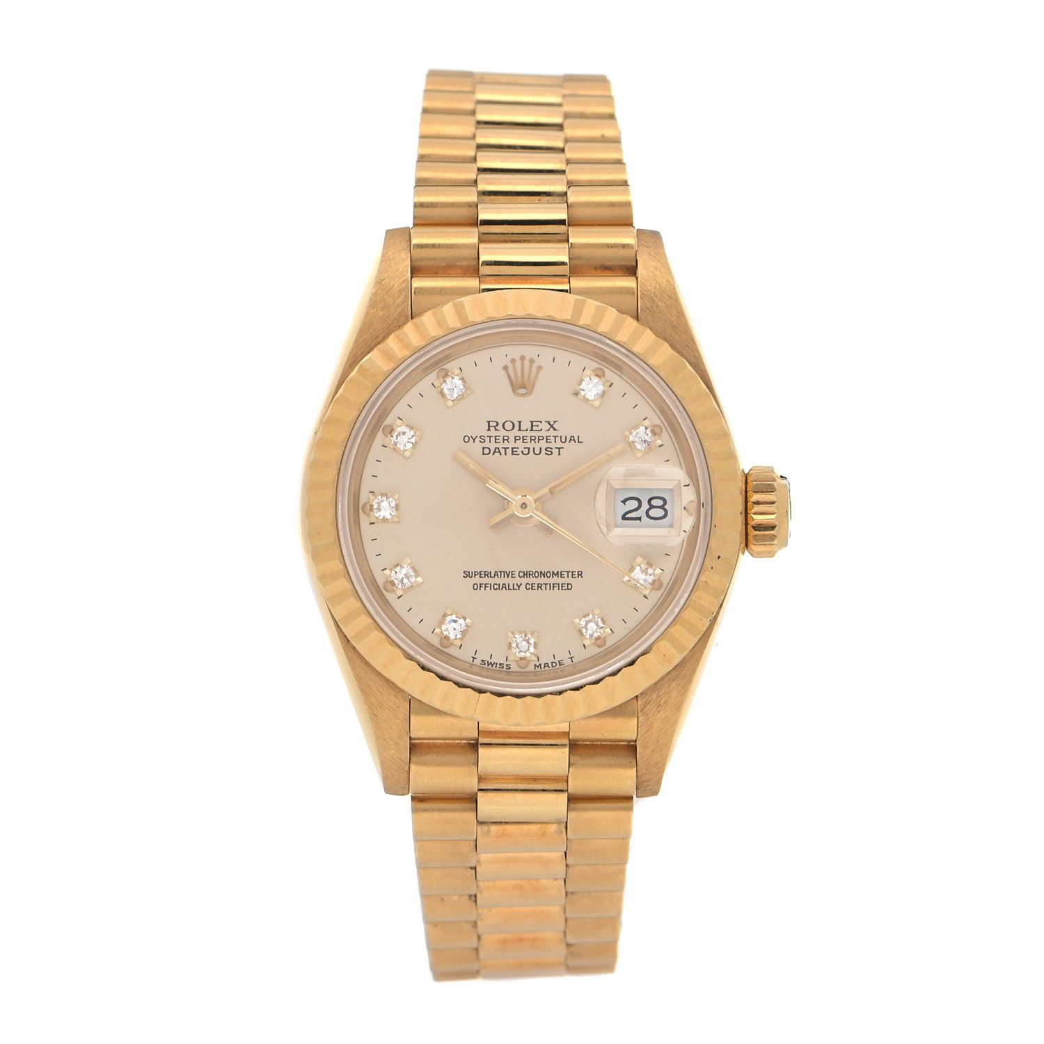 18K Yellow Gold Diamond 26mm Datejust President Watch Champagne 69178